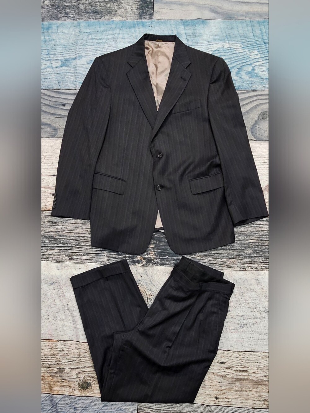 Hart Schaffner Marx Suit Set Men's Size 42R Pants Size 36x29 Cuffed Black & Blue